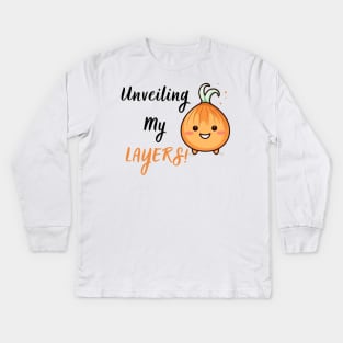 Kawaii Onion - Unveiling My Layers! Kids Long Sleeve T-Shirt